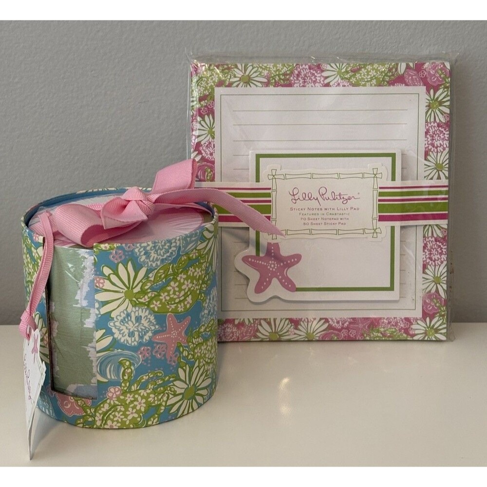 Lilly Pulitzer Circle Notes In Crabtastic Pattern Plus Sticky Notes W/ Lilly Pad